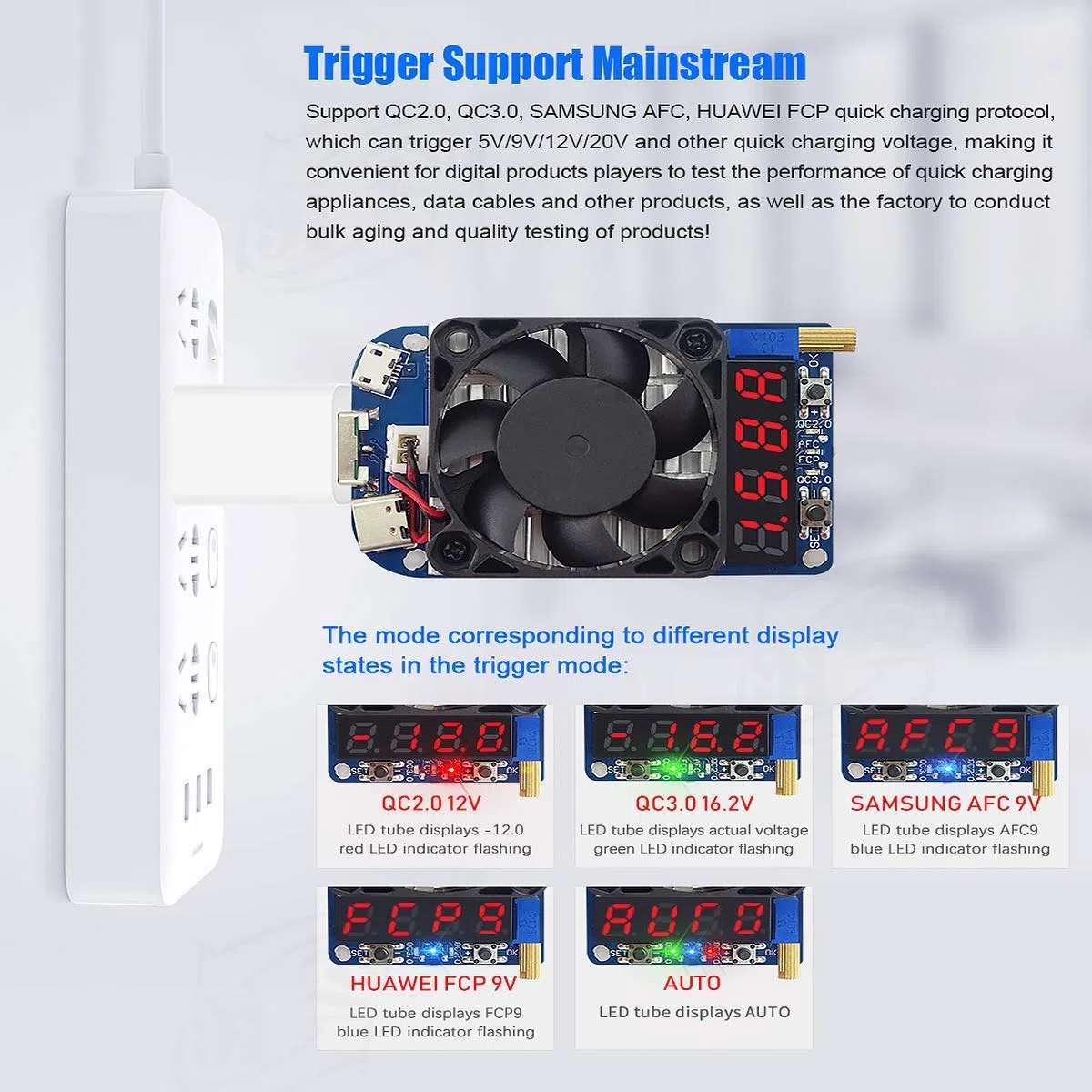 DollaTek Tester di carico elettronico Modulo resistore di carico USB Trigger QC2.0 QC3.0 35W 0.25-5A HD35 Interfaccia USB Scarico Controllo Temperatura Regolabile con Ventola di Raffreddamento