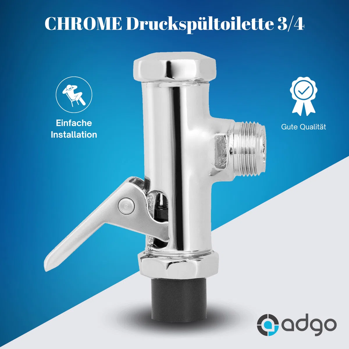 ADGO Tajfun Flussometro Con Valvola di Scarico per Cassetta da 3/4" Argento Cromato, per WC Orinatoio A-SP, 1 Pezzo