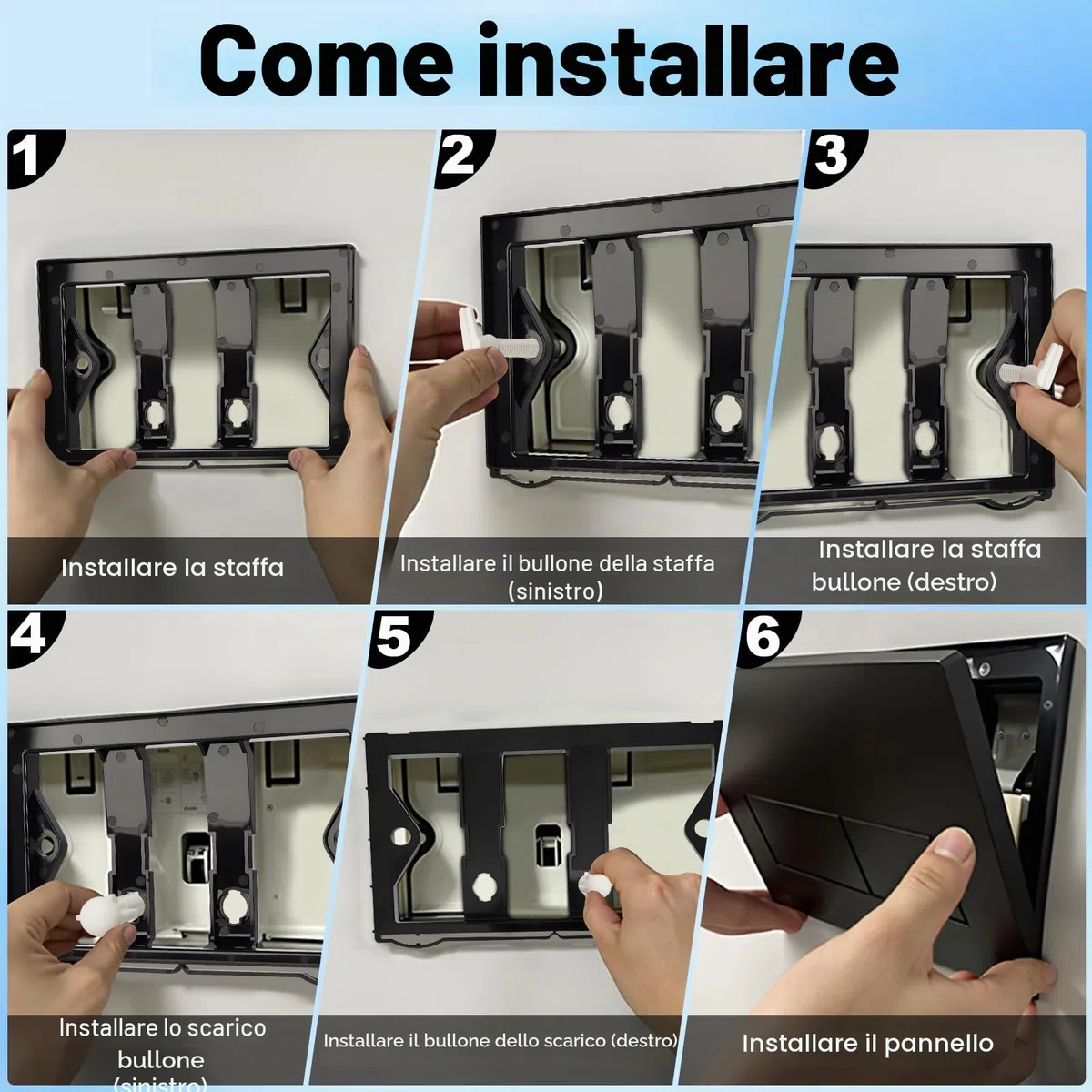 Placca di Comando WC, Compatibile con Geberit Sigma 01/20/21/30/40/50, UP300 e UP320, Piastra Doppio Scarico, con Leve di Scarico e Telaio di Montaggio (Nero)