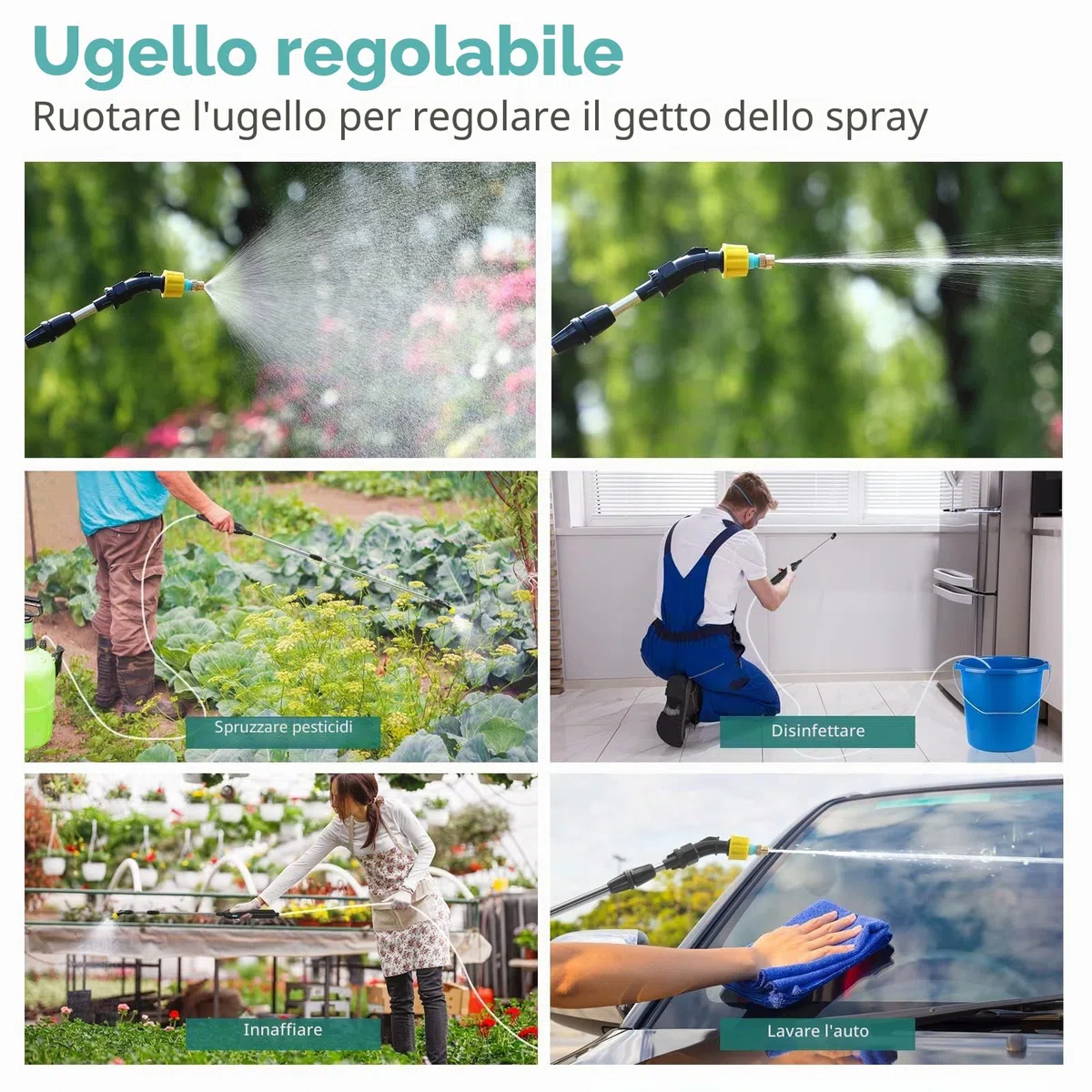 Pompa Irroratrice a Batteria 5V/2400mAh, Spruzzatore a Pressione Elettrico, Nebulizzatore Piante con 3 Ugelli e Tubi da 5M, Spruzzino Nebulizzatore Acqua Retrattile per Irrigazione