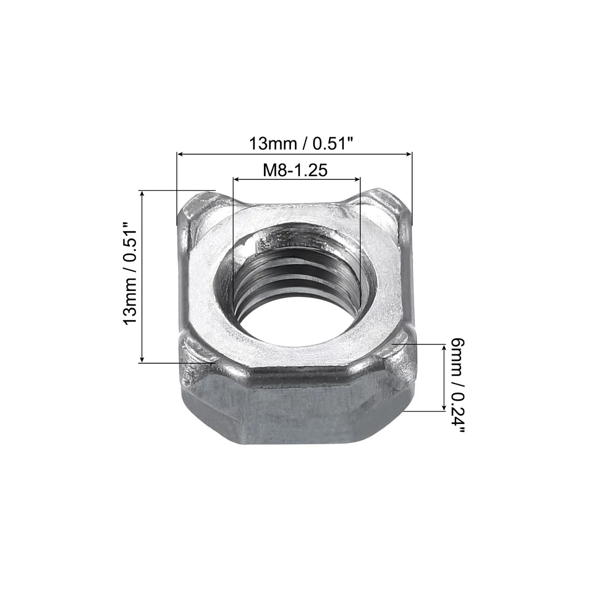 QUARKZMAN Dadi per Saldatura, M8 UNC Quadrati in Acciaio al Carbonio Vite Macchina Grigio 100pz