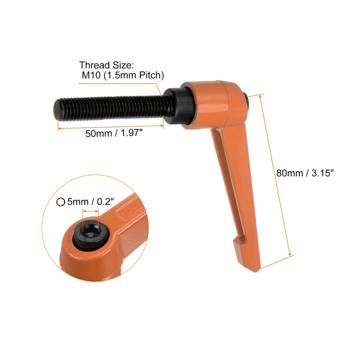 QUARKZMAN 4pz Regolabile Serraggio Leva Maniglie M10 x 50mm Maschio Filettatura Bullone Manopole Girevole Vite blockggio Rapido Rilascio Cricchetto Pulsante Maniglia, Arancione