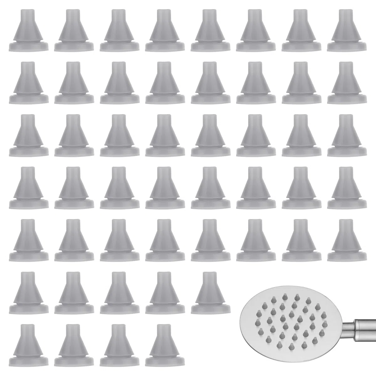 50 ugelli di ricambio per soffione doccia, ugello in silicone, foro di spruzzo, punta rotonda, in silicone, per diametro del foro 4 mm, beccuccio universale (grigio)