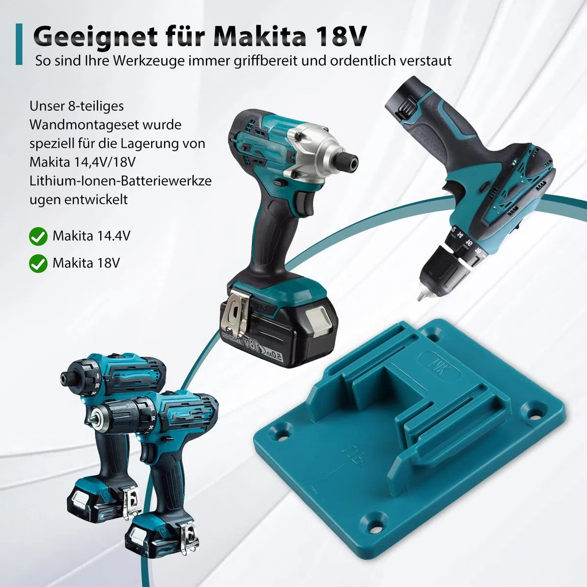 HOSPAOP 8 supporti da parete per dispositivi a batteria Makita da 18 V, supporto per trapano per utensili elettrici, supporto per avvitatore con 32 viti, supporto per macchina per officina e garage