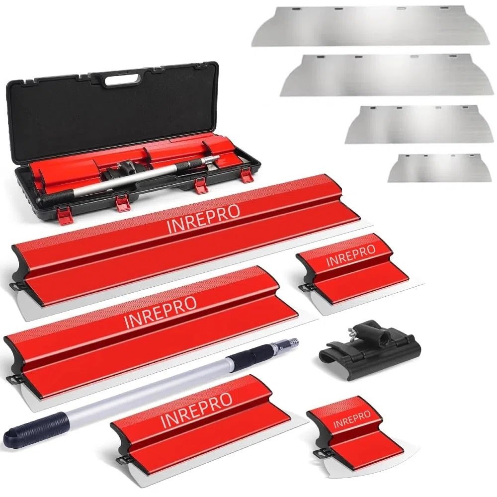 Spatola per Stucco Spatola in Acciaio Inox Kit Spatole per Lisciatura Spatola di Finitura con Maniglia di Estensione e Lama di Ricambio (25+40+60+80 cm)