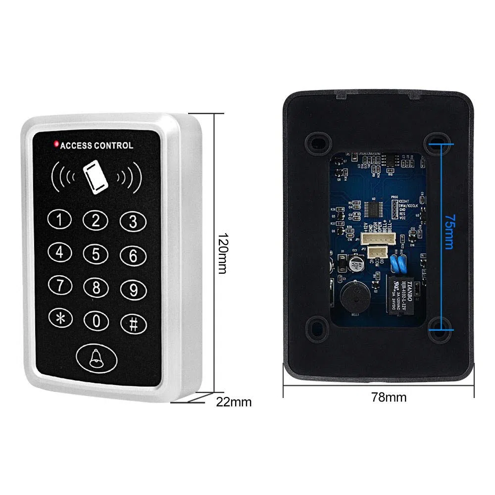 FTSTech Kit Tastiera Digitale per Controllo Accessi 125 kHz, con Copertura Impermeabile, 1000 Utenti, Adatta per a di Sicurezza Domestica + 10 Tasti Blu