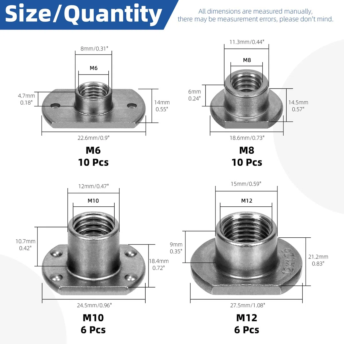 Glarks Set di 32 dadi per saldatura, M6, M8, M10, M12, base a linguetta, UNC, in acciaio al carbonio, viti a T, 2 proiezioni, 4 proiezioni, per mobili, veicoli, macchine per l'industria delle ruote