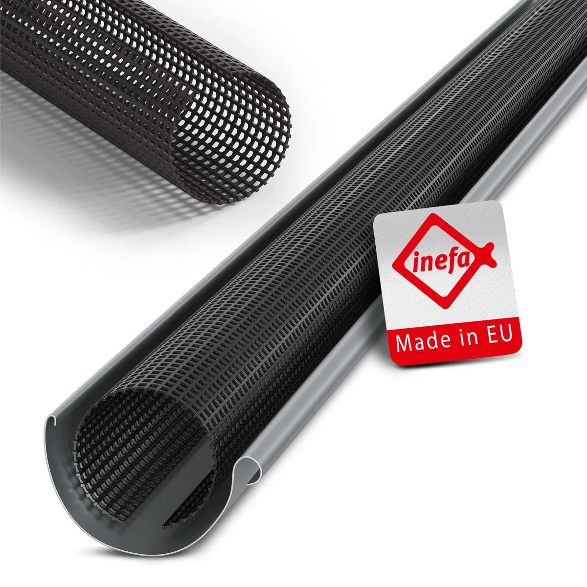 INEFA Griglia parapfoglie per grondaia, PVC 100-125mm, 2m, nera, protezione gronda, griglia per foglie, made in Germany