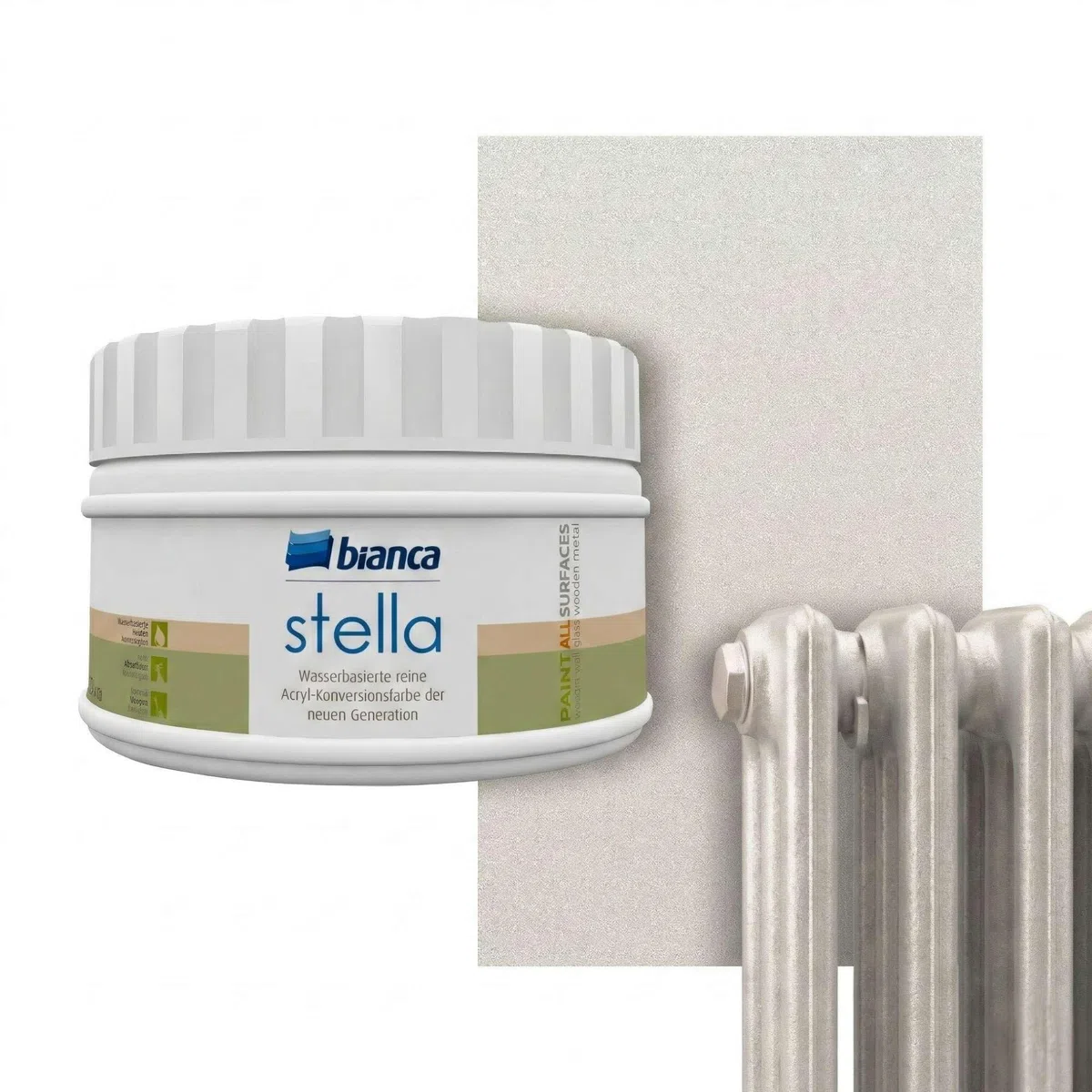 Bianca Stella Smalto per Termosifoni Resistente al Calore, Vernice per Riscaldamento a Base d'Acqua, Madreperla, Lucido, Antigraffio & Alta Copertura, 250ml
