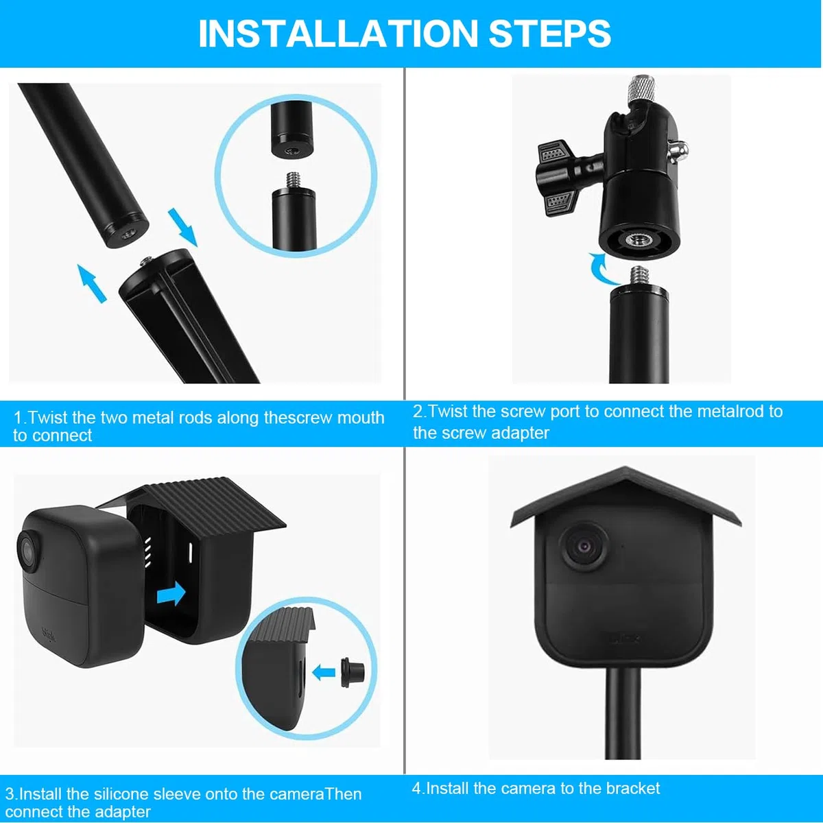 Picchetto per fotocamera lampeggiante Outdoor 4 Supporto per Blink Outdoor 4 Gen. Senza foratura, Spike Pole Mount con custodia protettiva Accessori per fotocamera Blink 4, Super robusto e stabile per