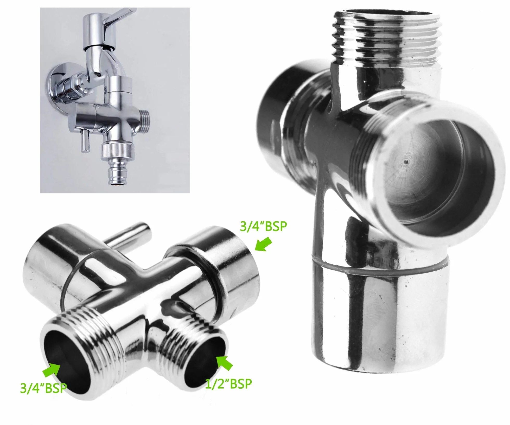 Create idea Valvola Deviatrice Cromata Per Bagno Adattatore A T Da 3/4" 1/2" BSP Per Termostato Miscelatore