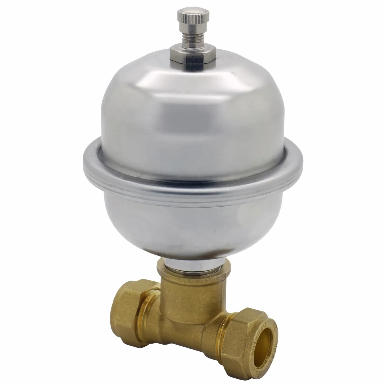 Ammortizzatore di colpo d'ariete Mini vaso di espansione da 0,16 l, raccordo a T da 15 mm, in acciaio inossidabile, previene i tubi rumorosi, approvato WRAS, altezza 135 mm, diametro 80 mm