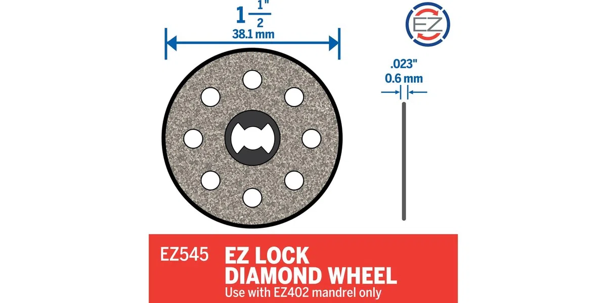 Dremel EZ545 - Ruota da taglio diamantata EZ Lock da 3,8 cm, accessorio per utensili rotanti, perfetto per il taglio di piastrelle e metalli