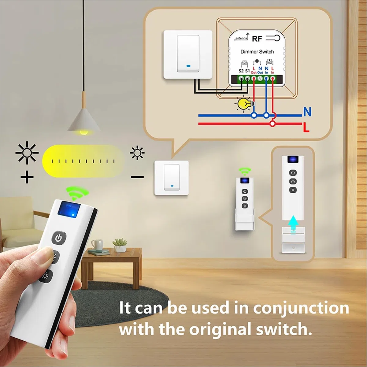 Dimmer Interruttore Luce Senza Fili Con Telecomando, Tedeligo AC220V Controllo Interruttore Dimmerabile Per LED E Alogene, Dimmerabile 10W-150W, Compatibile Con Dimmer Da Pannello A Parete(No Wi-Fi)