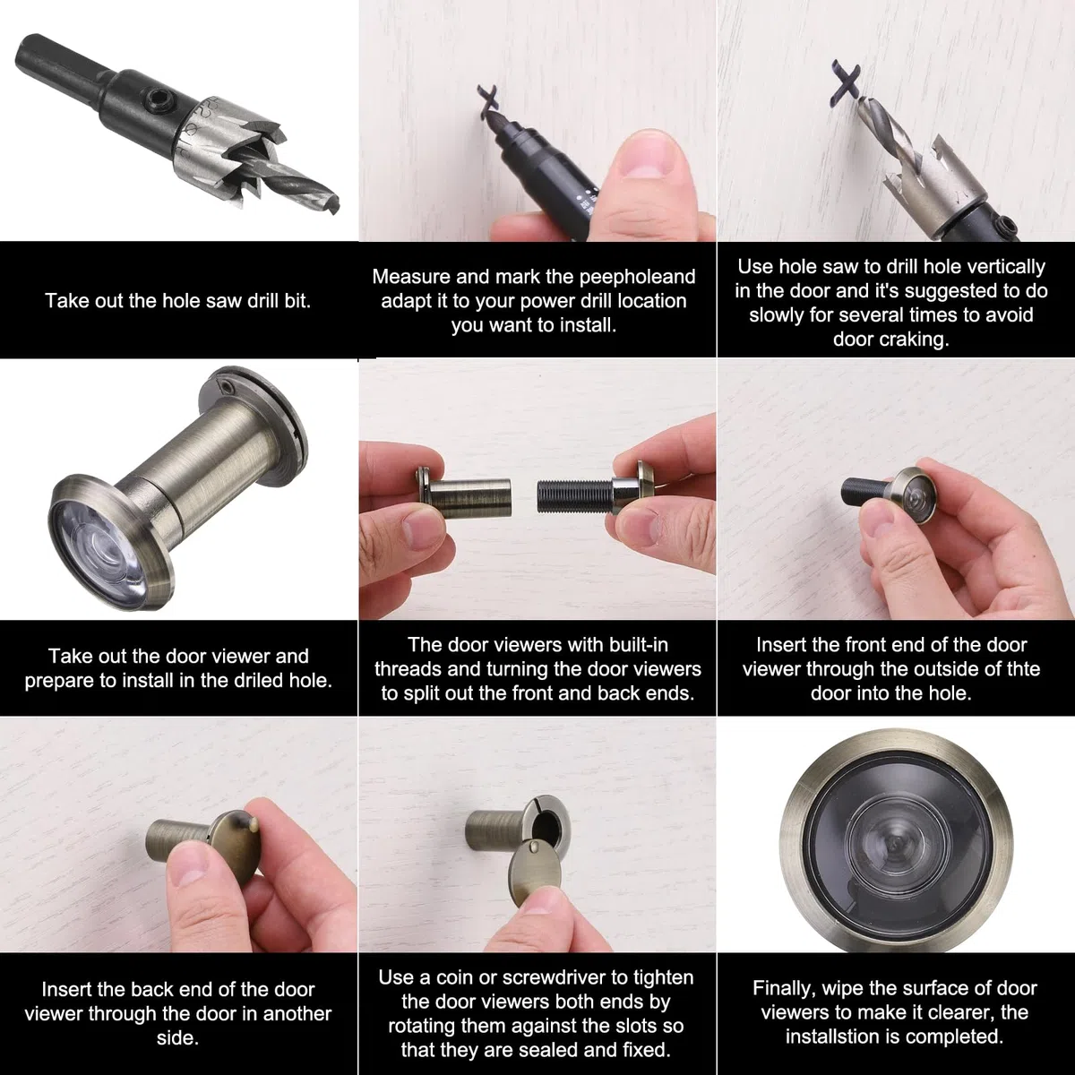 PATIKIL Spioncino da 5/8", in lega di zinco, con copertura per la privacy, 180 gradi, adatto per porte da 1-3/4" a 2-15/16" con punta da trapano da 16 mm per sicurezza, bianco