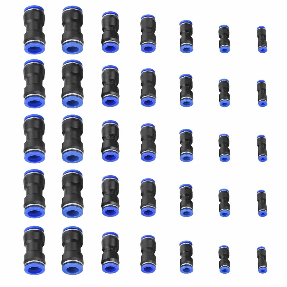 OD 4/6/8/10/12/14 / 16mm Tubo Aria Raccordo Pneumatico Dritto Air Push Raccordi Rapidi in Plastica Blu + Nero35 Pz