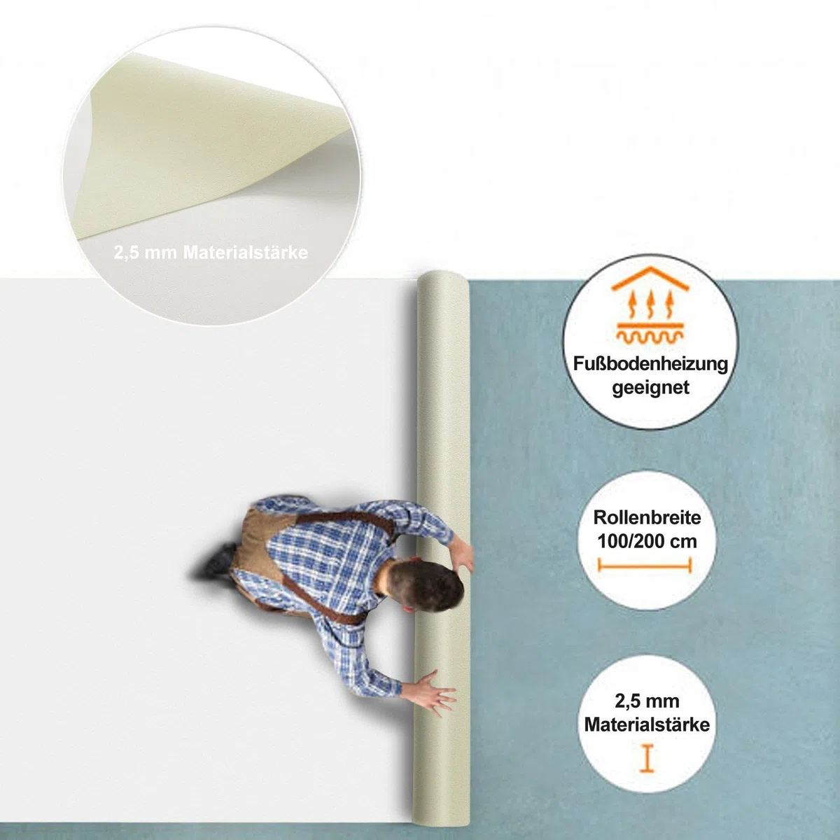 KARAT Pavimento CV Expotop - Pavimento in PVC - Antiscivolo e facile da pulire - Taglio su misura (100 x 100 cm, Bianco)
