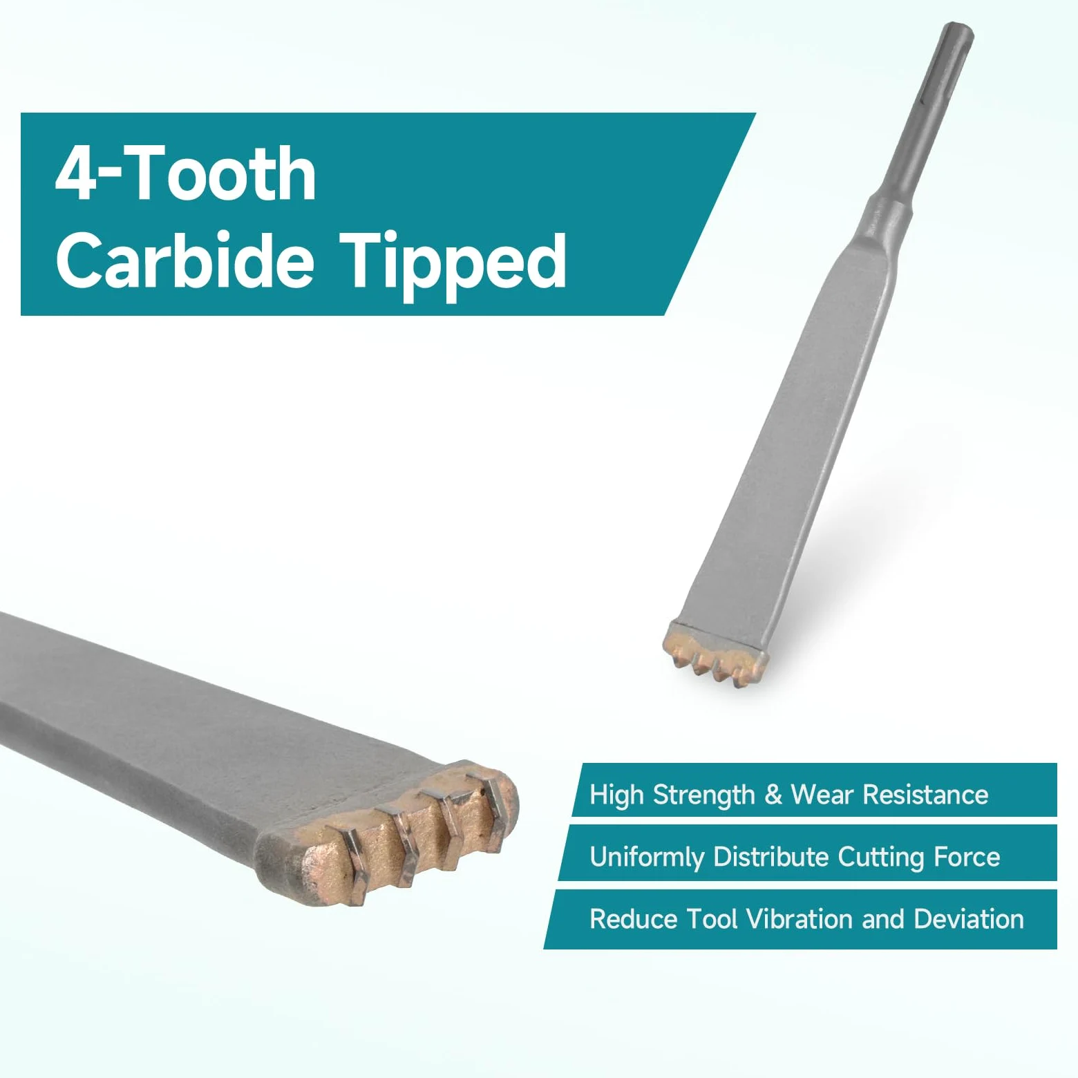 Scalpello a quattro denti SDS Plus, scalpello a quattro denti con gambo rotondo lungo in lega di acciaio, scalpello piatto a quattro rebbi, ideale per piastrelle, cemento, mattoni, pietra