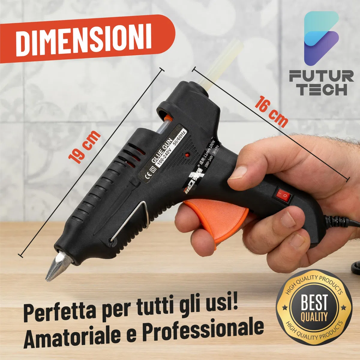 Pistola Colla a Caldo 100W - Precisione, Affidabilità e Praticità per i Progetti di Fai da Te con 30 stick da 20 cm di colla inclusi