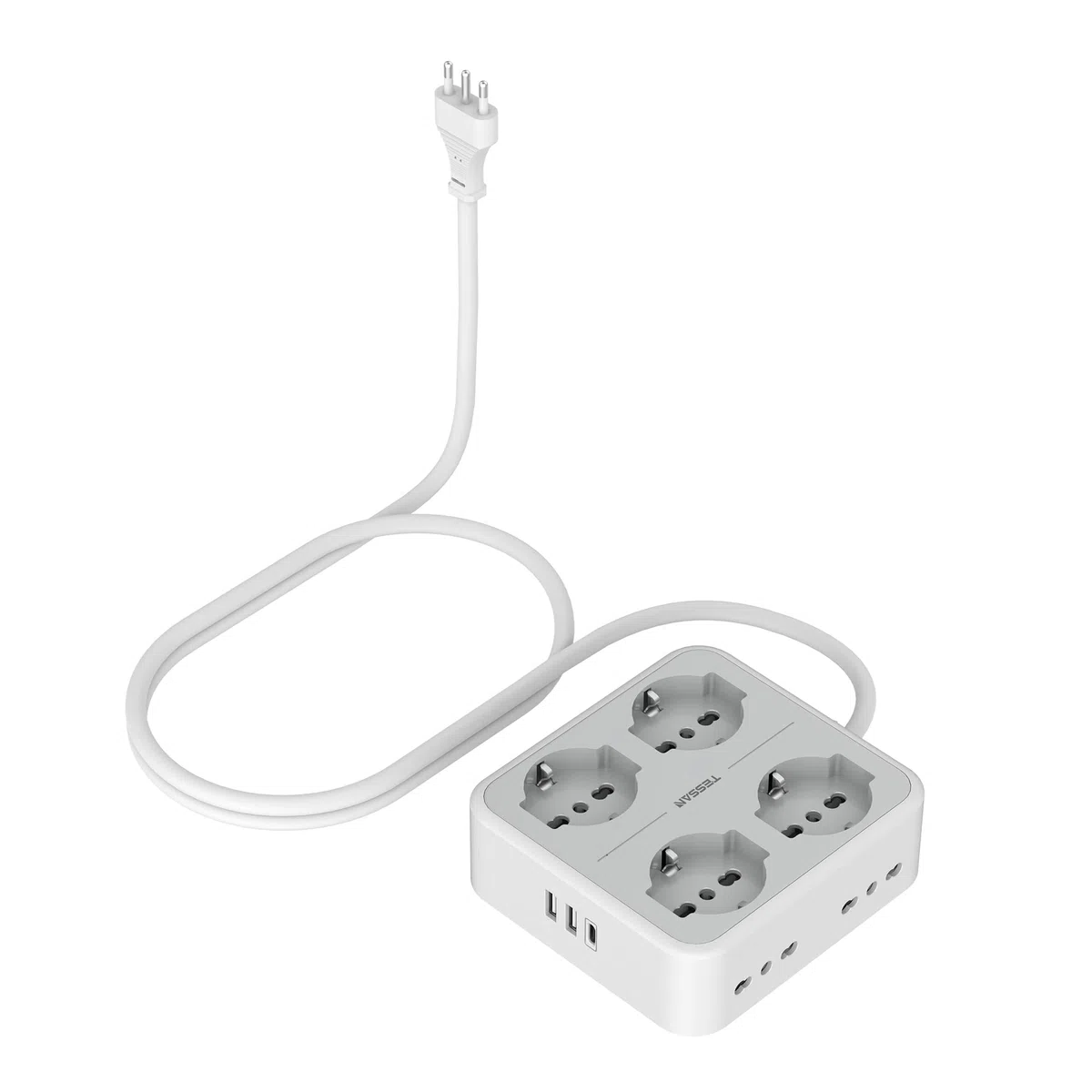 TESSAN Ciabatta Multipresa con USB C, Multipresa Elettrica con 8 Presa IT, Ciabatta Elettriche con Prolunga Elettrica 2 Metri, 3680W Presa Multipla con Interruttore, Grigio