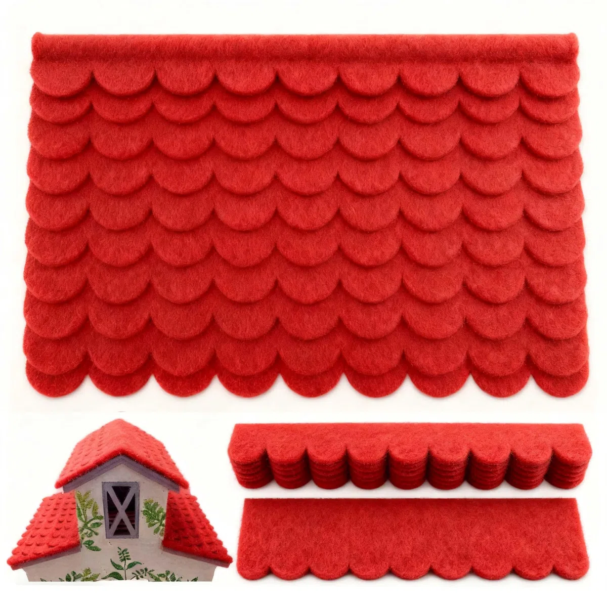 32 pezzi di feltro bituminoso autoadesivo per casetta degli uccelli, scandole per tetti di colore rosso (30x5 cm e 30x11 cm) – per nidificatore, hotel per insetti, gabbia per conigli