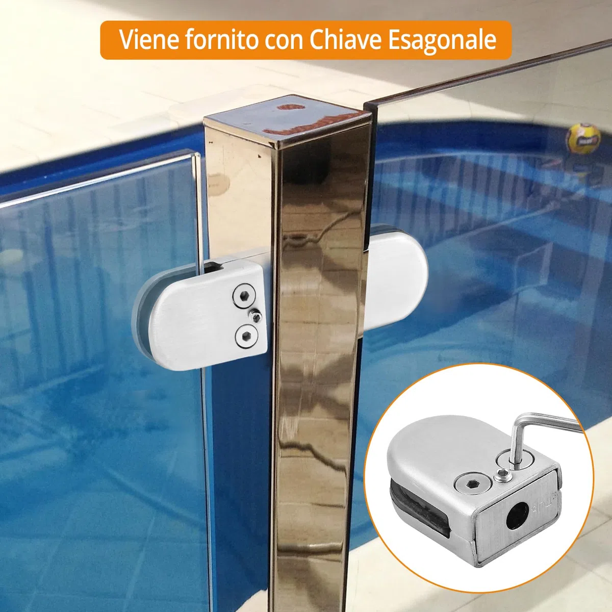 Neoteck 8 Pezzi Supporto Clip in Acciaio Inossidabile 201 per Vetro, Fissaggio per Corrimano da 8-9mm, Morsetto in Acciaio Inox per vetro Regolabile con Gomma e Vite Micro-Regolante