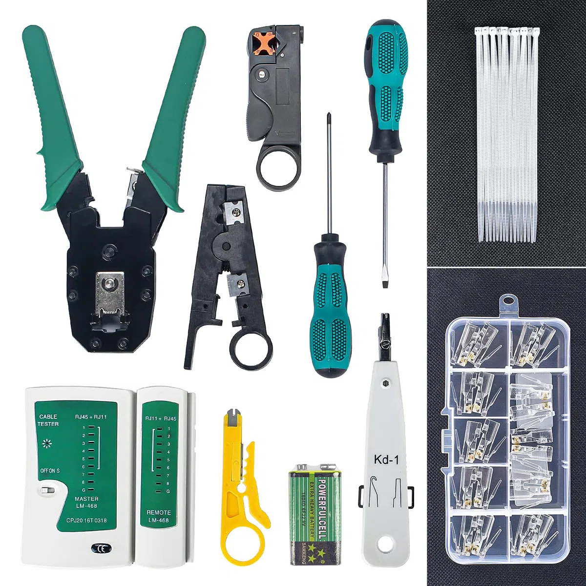 Kit Di Strumenti Di Riparazione Di Rete,Strumenti Professionali Per Elettricisti Rj45 Rj11 Rj12 Cat5 Cat5e Crimping Tool, Con Tester Per Cavi Ethernet Per Uso Domestico E In Ufficio(12 in 1)