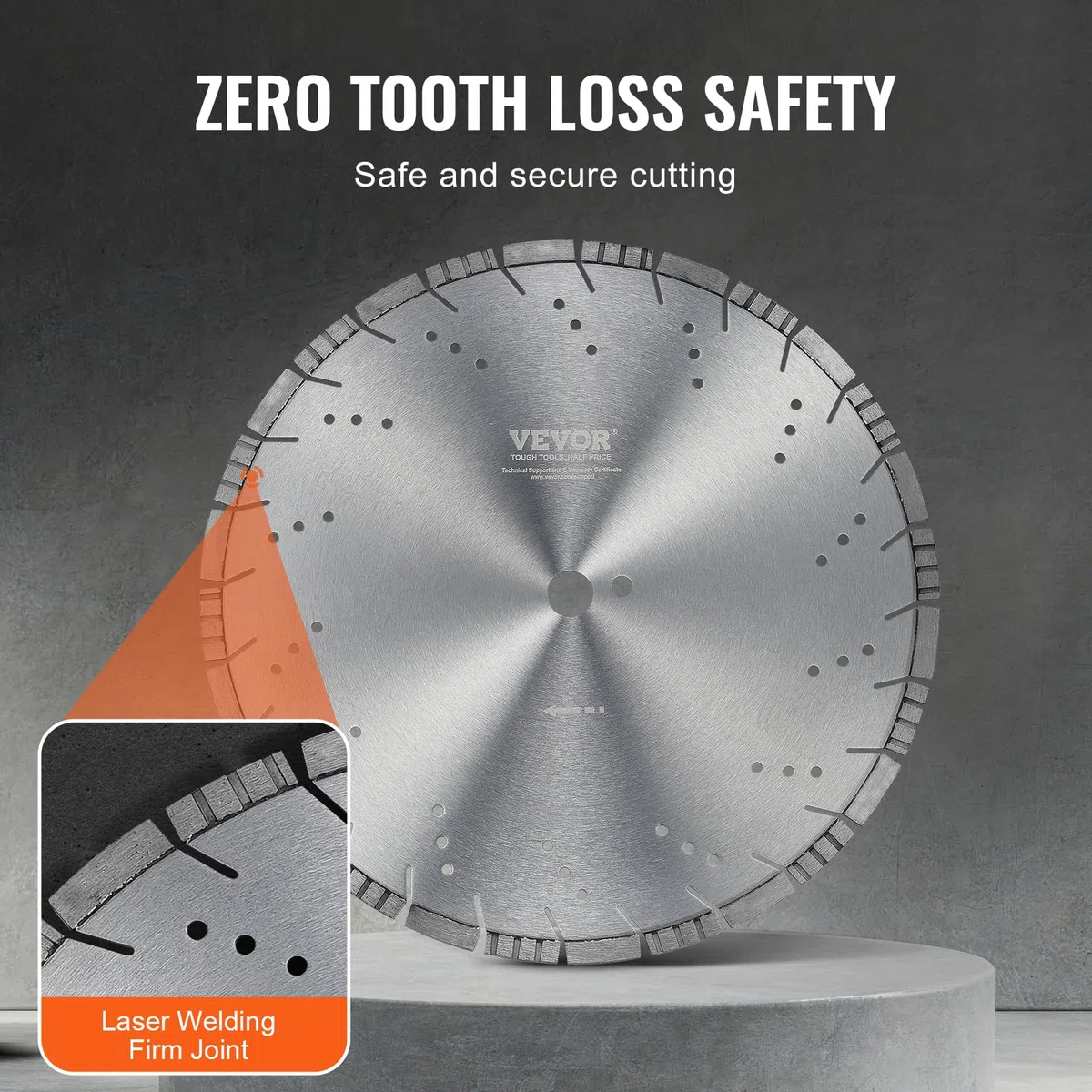 VEVOR Lama per troncatrice diamantata per cemento da 40 cm per lavori a secco o a umido, Lama per troncatrice a segmenti diamantati da 12 mm con denti obliqui, diametro foro centrale 25,4 mm