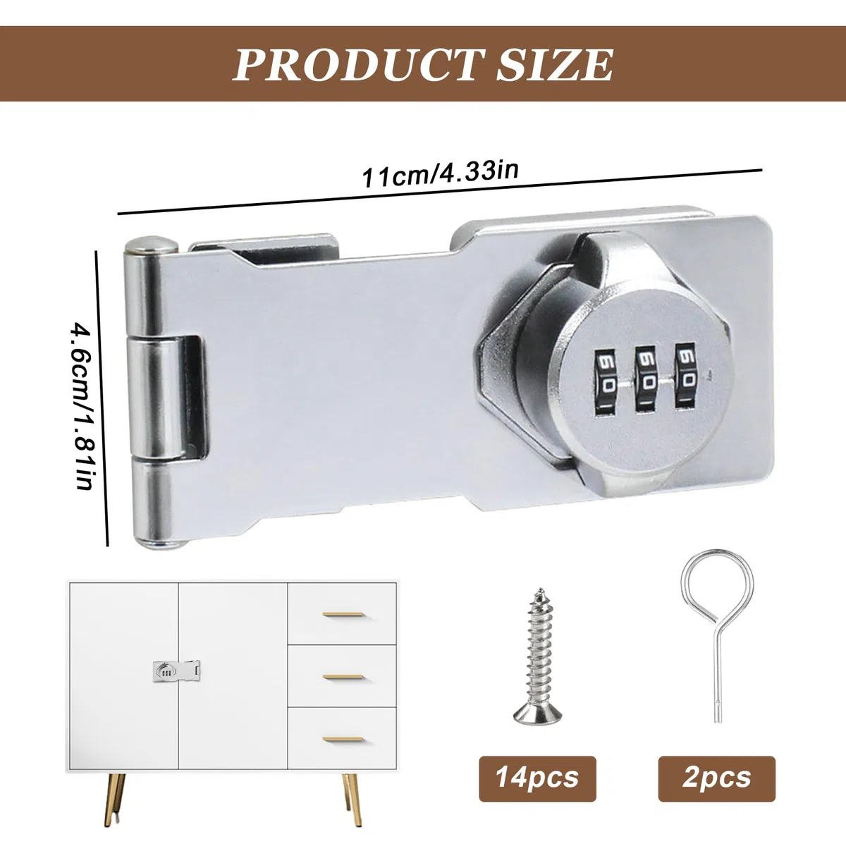 SPORWAY Set di 2 serrature combinate: serratura di sicurezza per armadio con codice crittografato 4,5 pollici 3 fori per armadietto, bagagli, armadi (argento)
