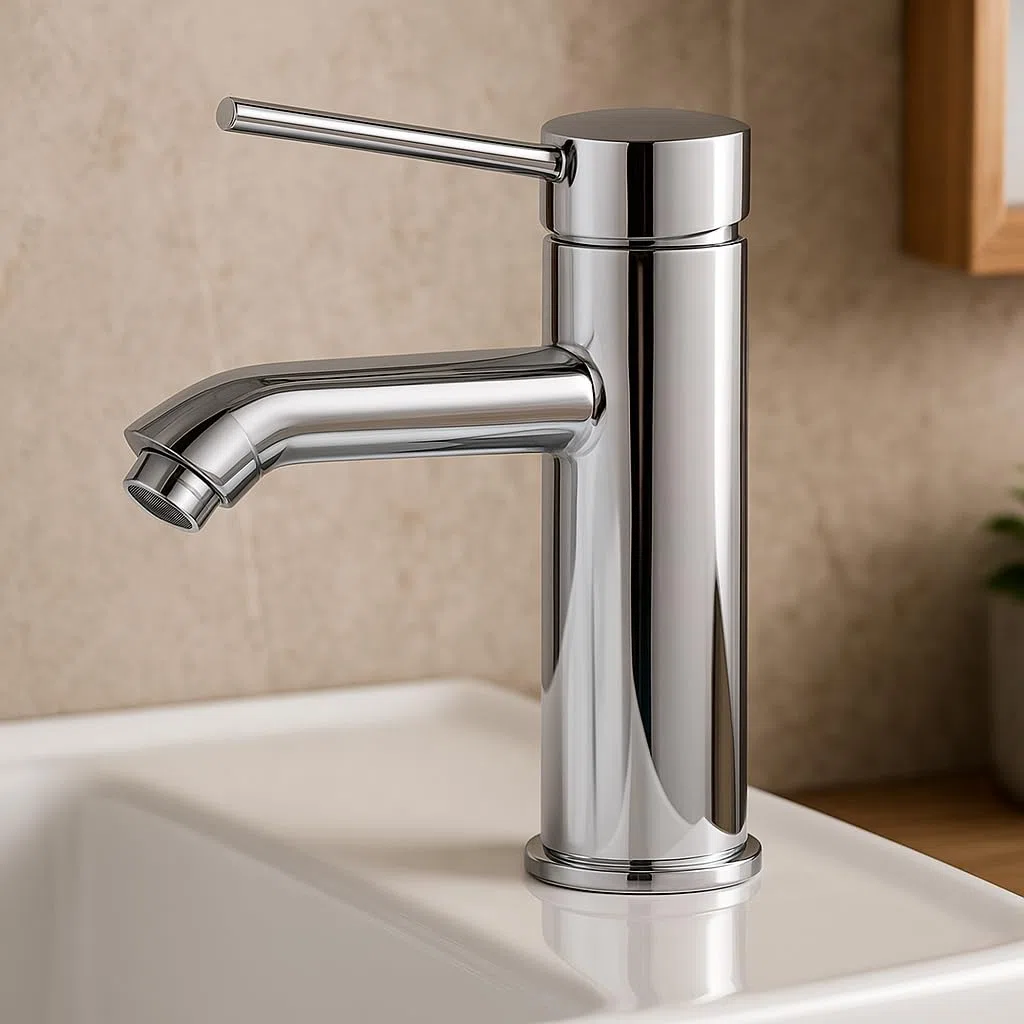 Rubinetto Miscelatore Lavabo Lavandino Bidet Bagno Cromato Altezza 17 cm con Tubi Flessibili e Kit Installazione Design Moderno per Bagno Domestico e Professionale