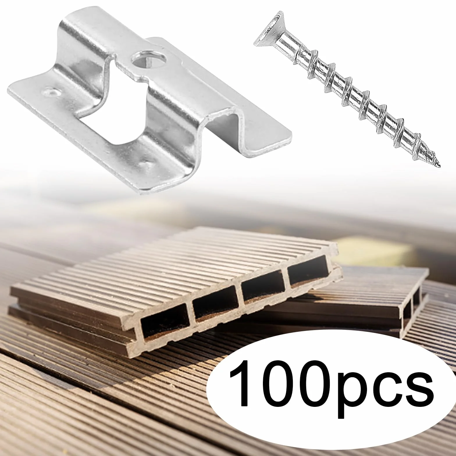 100 clip in WPC in acciaio inox, per terrazze, clip di fissaggio, clip per terrazze, clip in WPC – campo di serraggio 8/9/10 mm (7 mm – A)