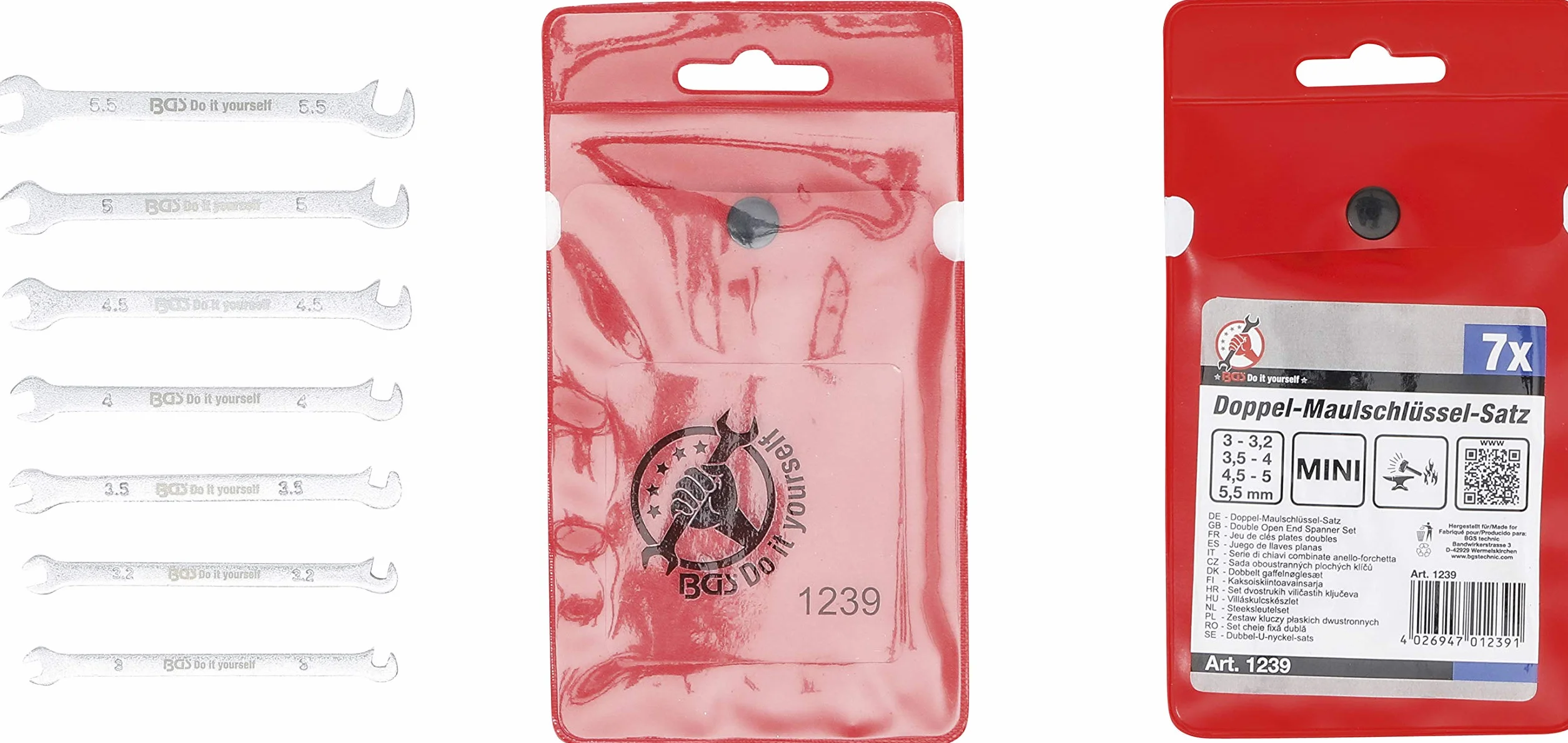 BGS Diy 1239 | Serie di chiavi combinate anello-forchetta | versione mini | 3 - 5,5 mm | 7 pz.