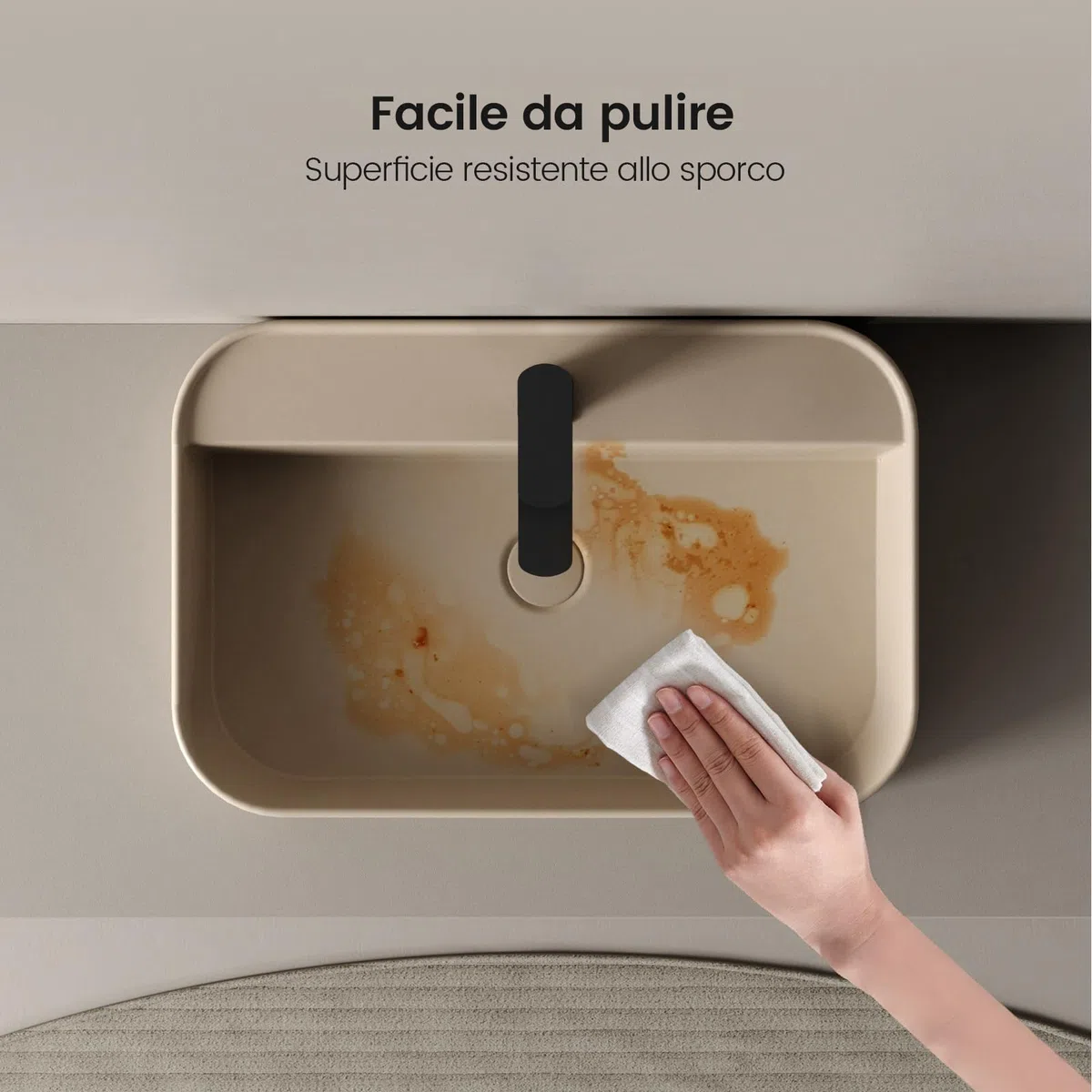 EMKE Lavabo da Appoggio e Sospeso 50 x 40 x 11 cm, Lavandino Rettangolare in Ceramica Beige opaco con Angoli Arrotondati, Lavello Moderno Salvaspazio per Bagno e WC - Senza Rubinetto e Piletta