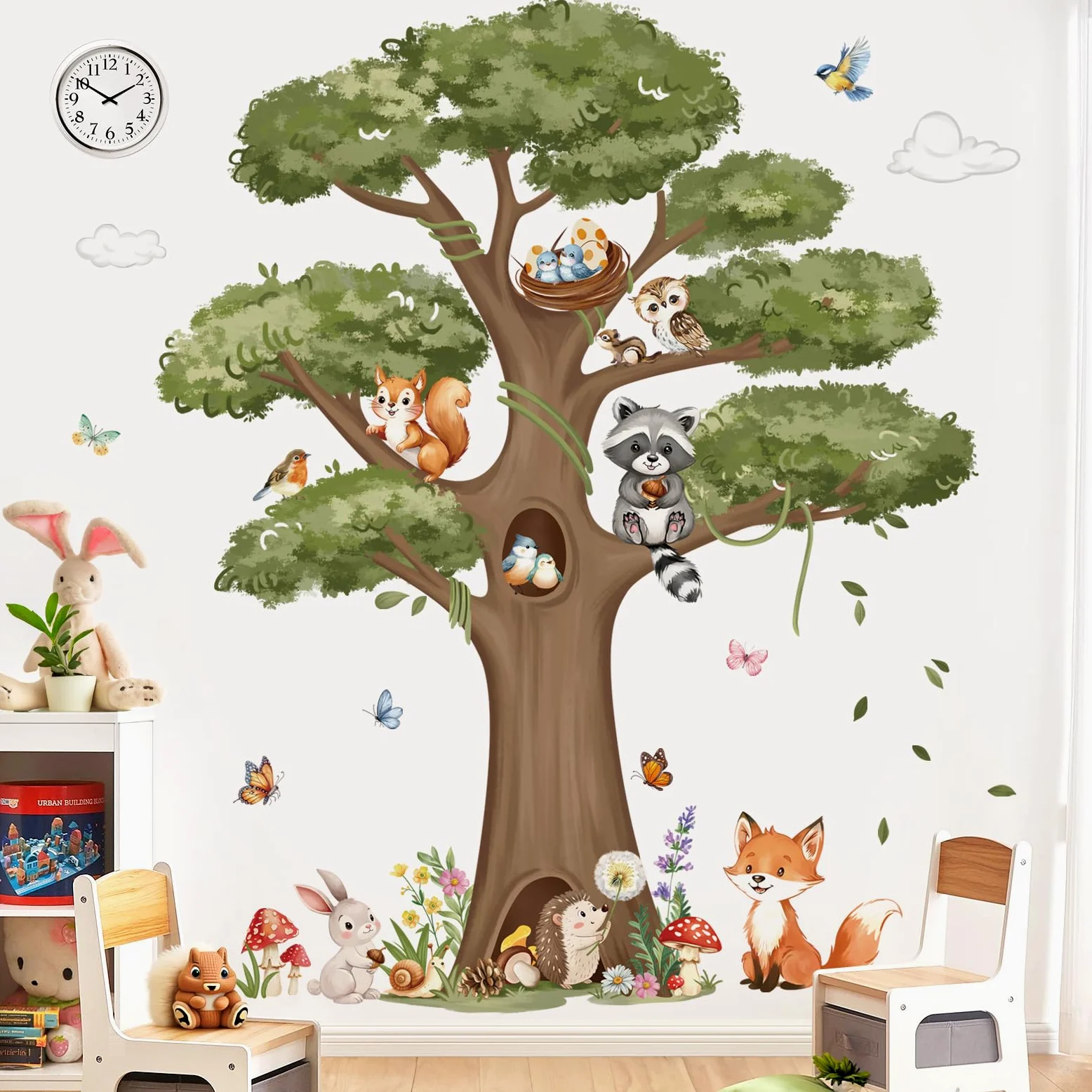 decalmile Adesivi Murali Animali Foresta Albero Grande Adesivi da Parete Animali del Bosco Volpe Coniglio Decorazione Murale Asilo Nido Camerette Bambini Camera da Letto