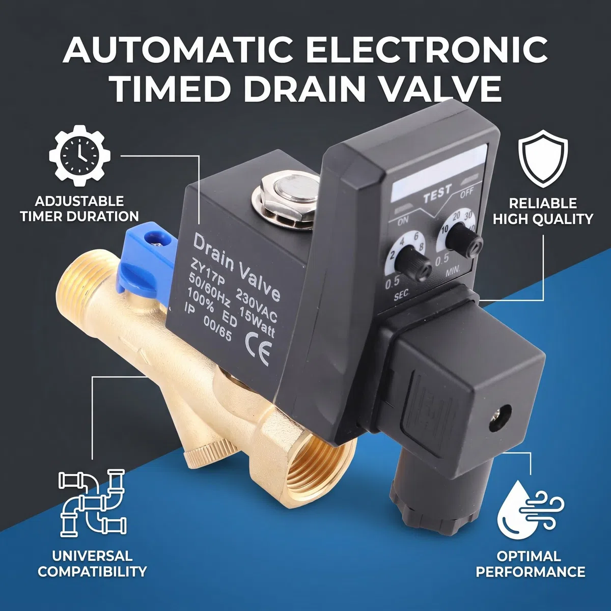 G1/2 DN15 Rubinetto Di Scarico In Ottone Programmabile, Valvola di Scarico Elettronica Per Compressore D'aria(AC 220V)