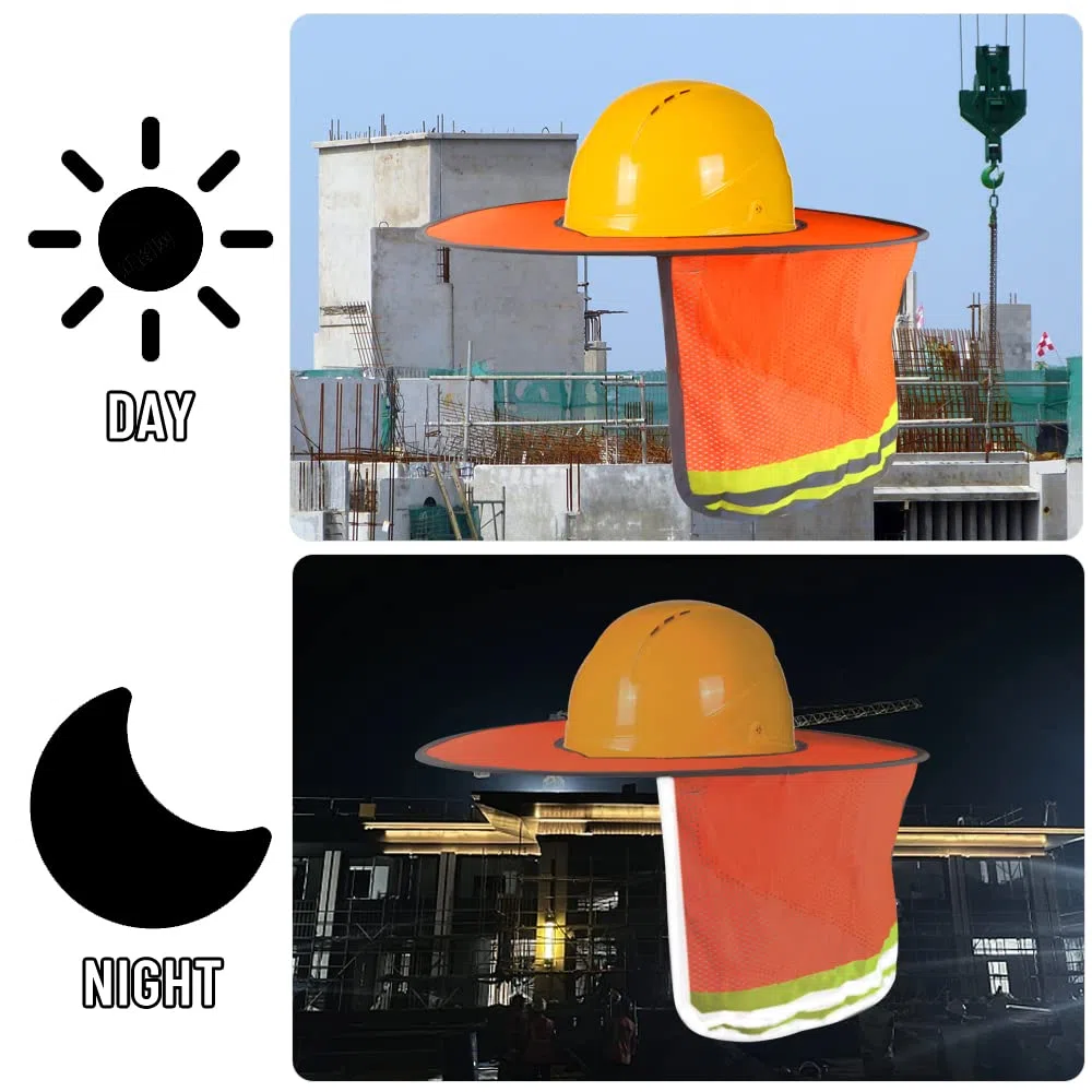 WMYCONGCONG Confezione da 2 protezioni da sole a tesa intera, in rete, con striscia riflettente, per cantieri esterni, accessori per caschi, alta visibilità, arancione