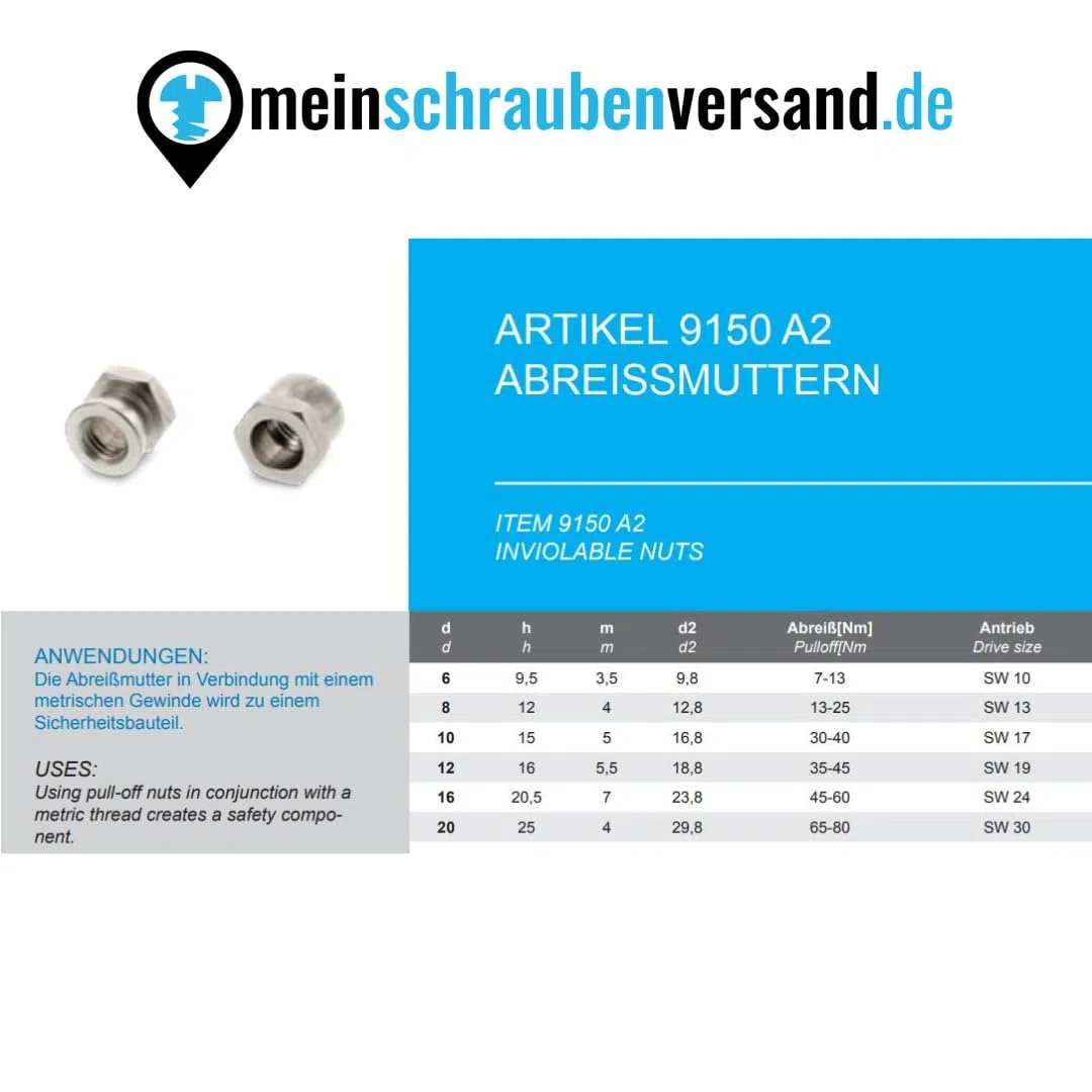 Dado a strappo M8, 100 pezzi in acciaio inox A2 V2a meinschraubenversand.de