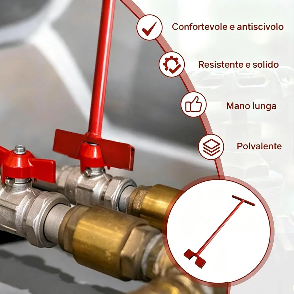 KESOTO Chiave per contatore dell'acqua, chiave di chiusura della valvola, a T, a manico lungo per conduttura principale del marciapiede, 60 Cm