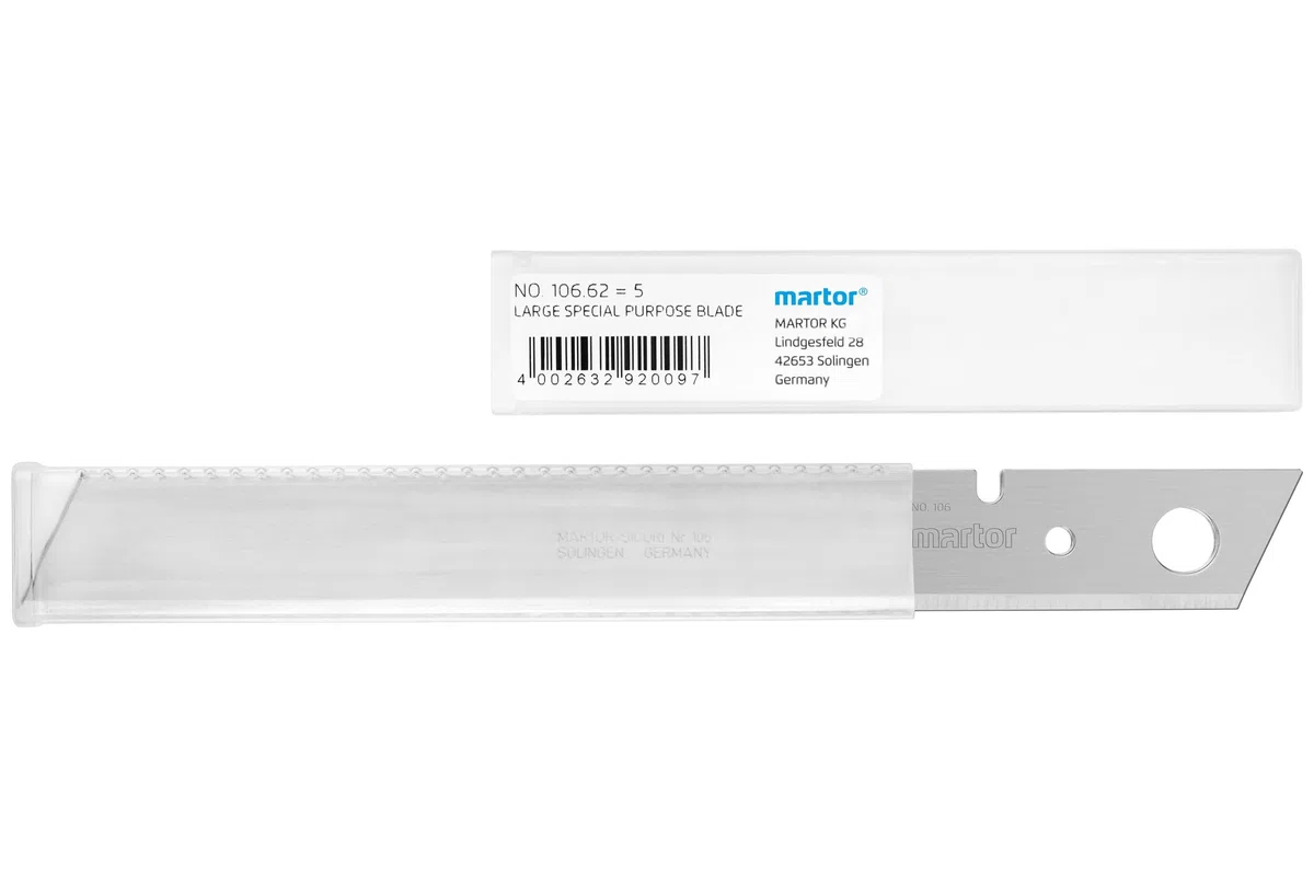 MARTOR 5 x lama speciale grande, extra lunga, lama appuntita, Lama di ricambio Cutter, Coltello di sicurezza, lunghezza 173,7 mm, larghezza 18,7 mm, affilato, in Erogatore, n. 106