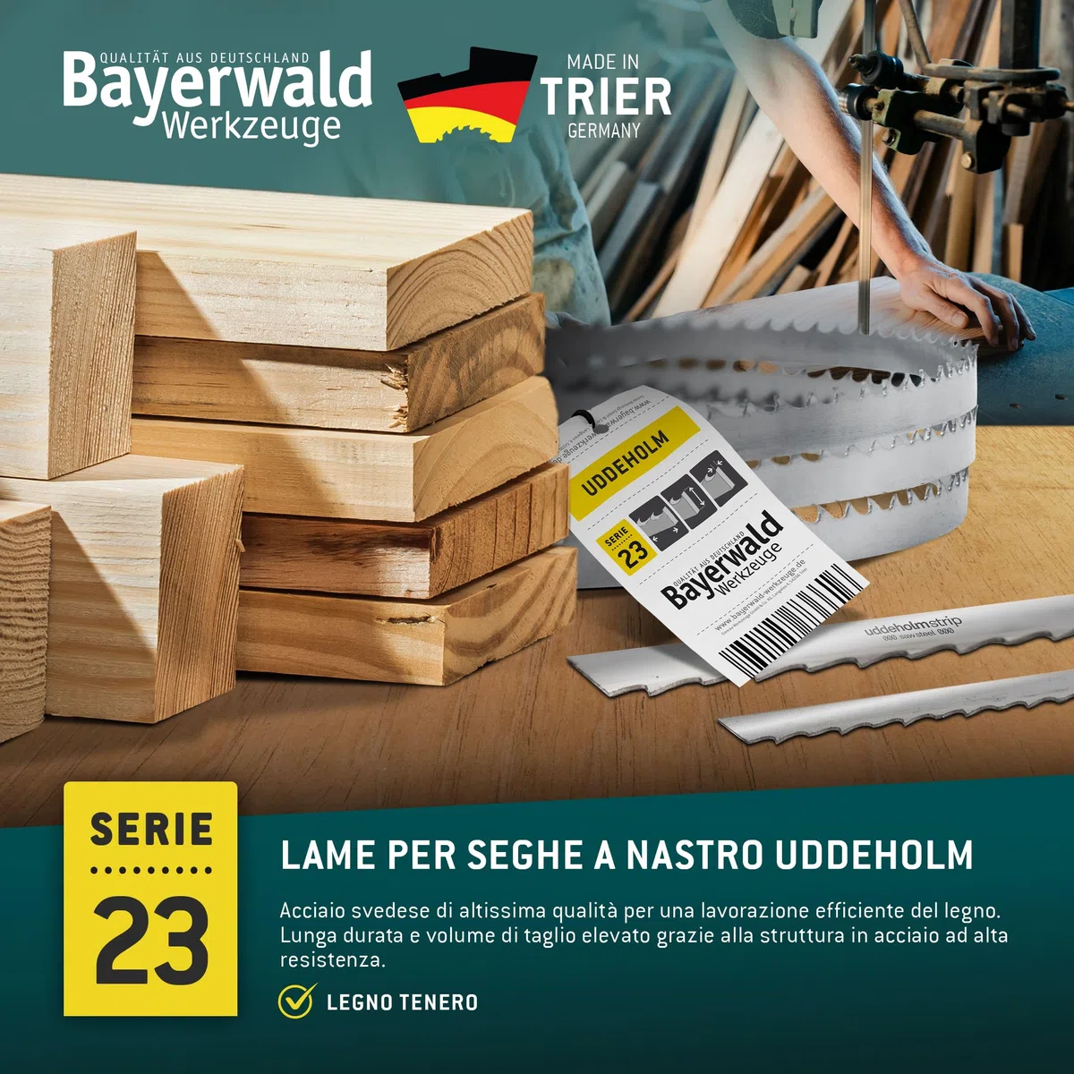 Lama per sega a nastro Bayerwald Uddeholm - 2100 x 15 x 0.5 x 6 / per tutti i tipi di legno comuni/nastro per sega adatto a Flott. Scheppach e altri.