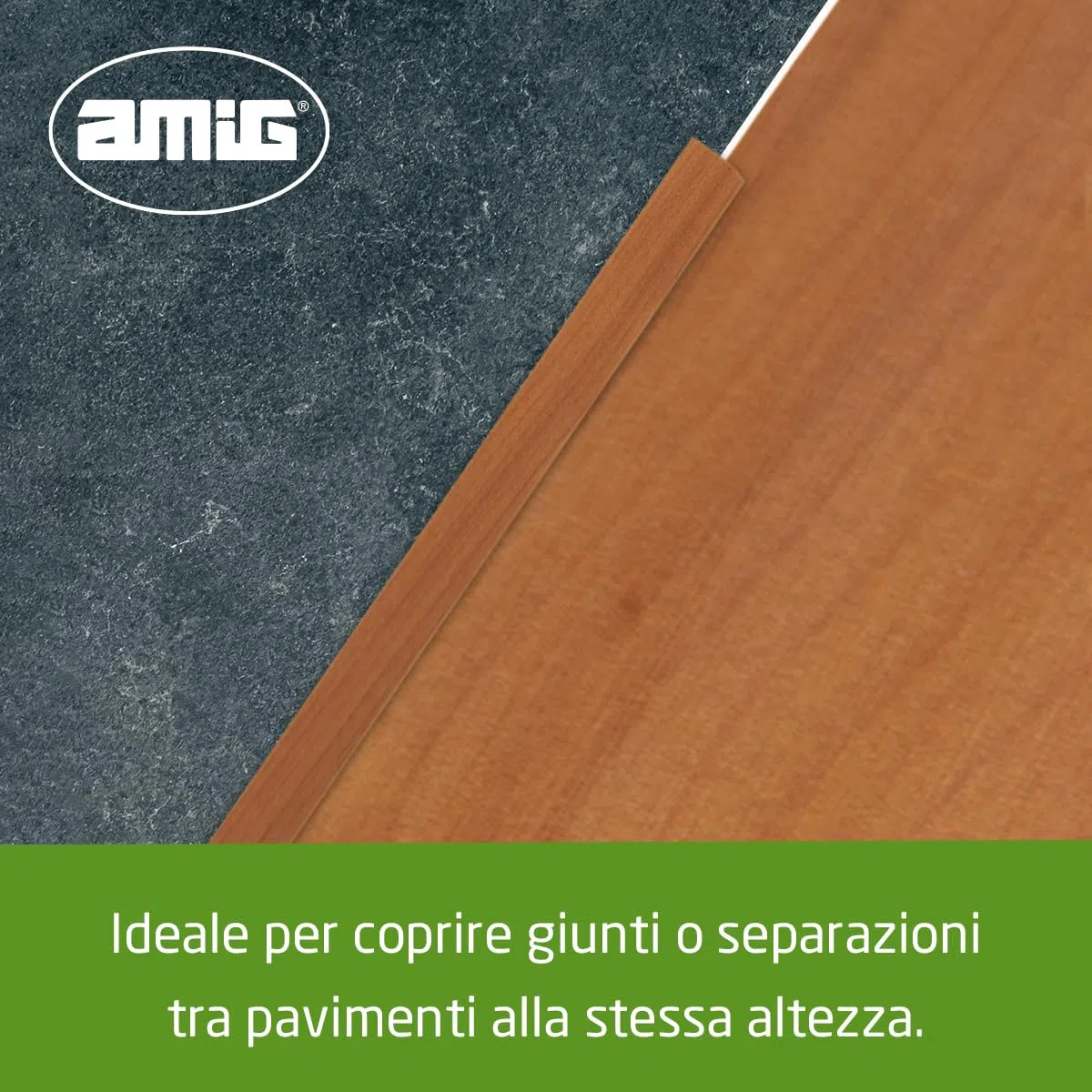 Amig - Scossalina a pavimento | 820 mm x 4 mm x 0,5 mm | Colore: Ciliegio | Adesivo | Striscia di transizione | Profilo di giunzione per pavimenti, parquet e decking | Per pavimenti in legno