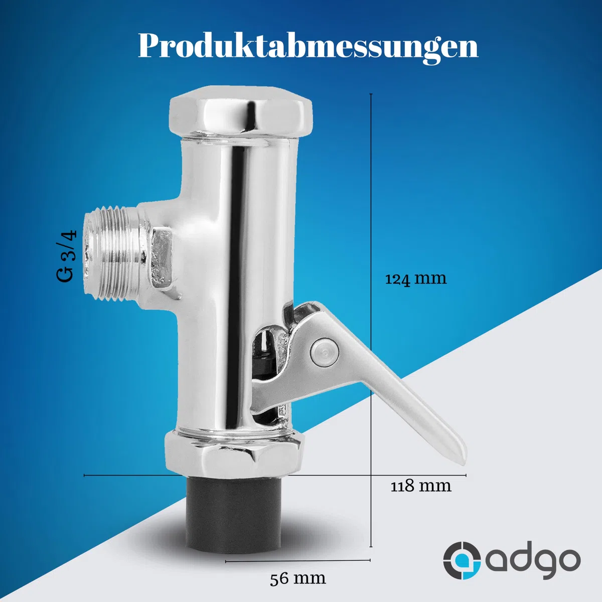 ADGO Tajfun Flussometro Con Valvola di Scarico per Cassetta da 3/4" Argento Cromato, per WC Orinatoio A-SP, 1 Pezzo