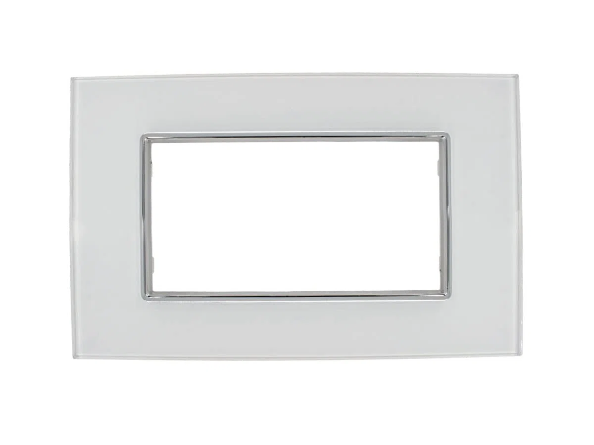 Placca in vetro lucido compatibile con BTicino Axolute 4 moduli Bianco - Cornice frontale da incasso cassetta 504