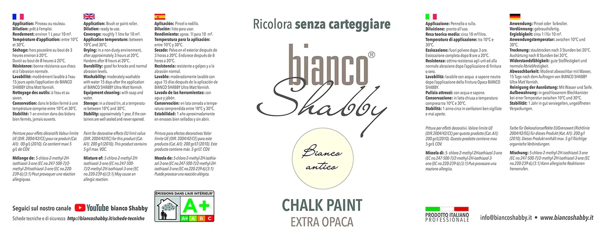 CHALK PAINT Acrilico, Bianco Antico Pittura Shabby Chic Vintage per Mobili e Pareti EXTRA OPACO (500 ml)