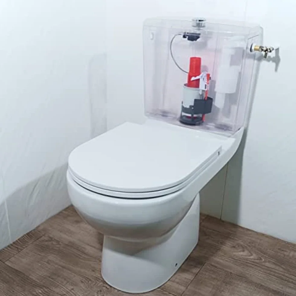 Wirquin 10724038 Caccia d'acqua wc completo meccanismo wc doppio caccia MW2 & rubinetto galleggiante con alimentazione laterale F90, grigio e rosso
