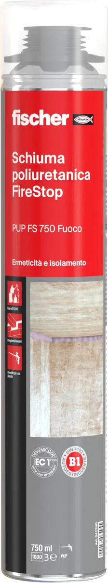 Fischer PUP FS Schiuma Poliuretanica Resistente al Fuoco per Pistola, per Applicazioni Antifuoco, 542396
