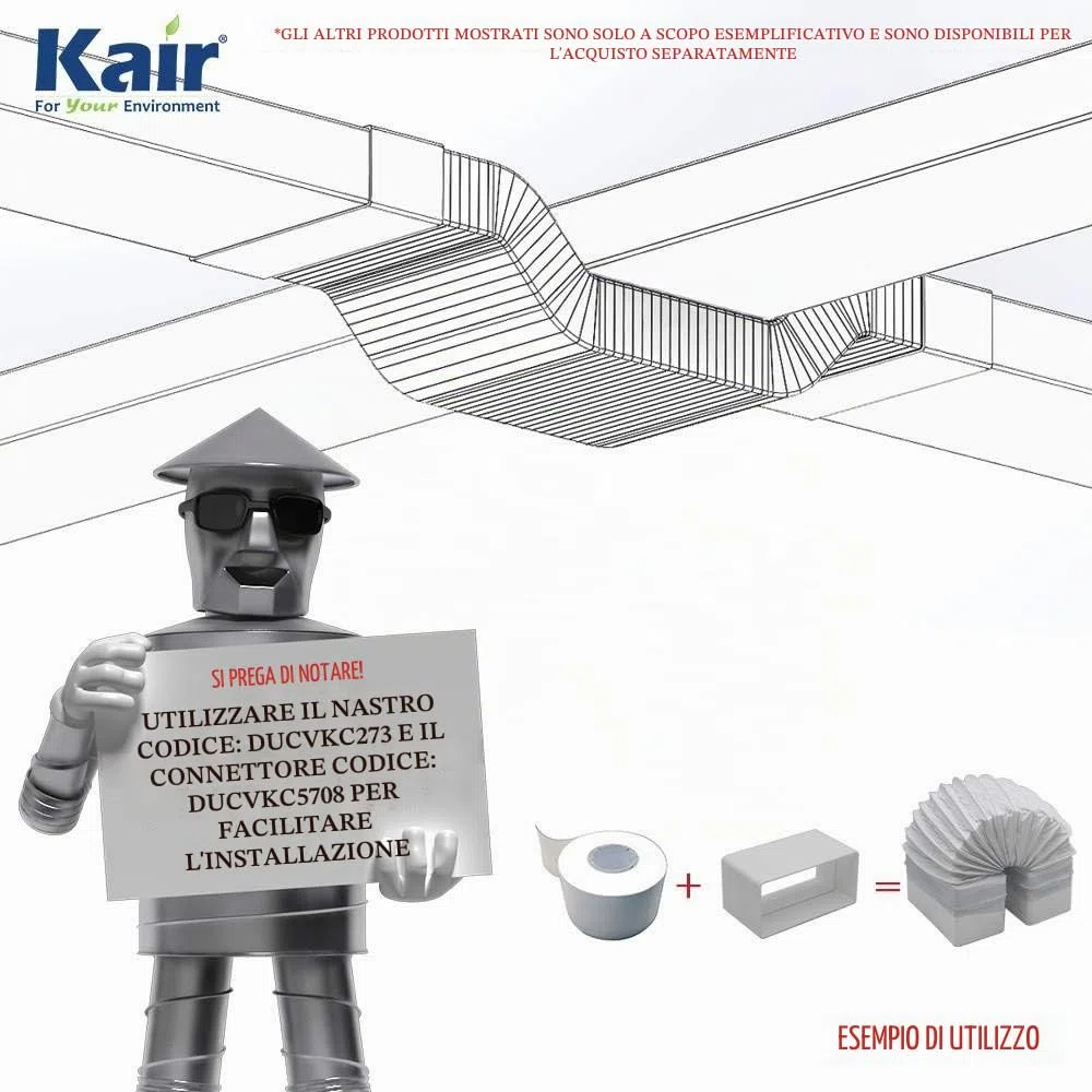 Kair Tubo flessibile rettangolare in PVC, 220 mm x 90 mm, lunghezza 3 m