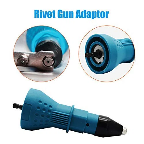 Pistola rivettatrice per trapano elettrico a batteria - Pistola rivettatrice elettrica Riloer, adattatore per trapano avvitatore a batteria ， con 2 chiavi + 4 ugelli