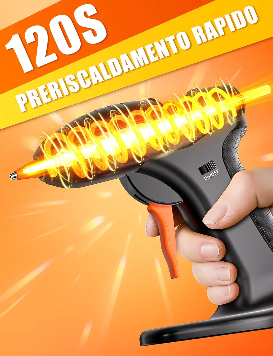 BURNNOVE Pistola per Colla a Caldo Senza Fili, Pistola per Colla a Caldo a 3000mAh Batteria Cavo di Ricarica USB-C 40 Bastoncini di Colla da 7 x 150mm per Lavori Fai da Te Riparazioni Rapide