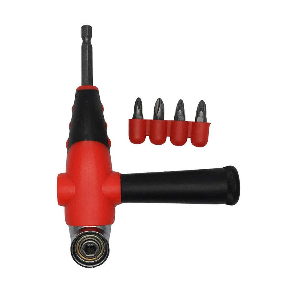 Set di accessori per trapano ad angolo retto, 105 gradi, attacco esagonale da 0,6 cm